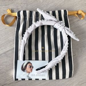 Lele Sadoughi Velvet Pearl Bow Slim Headband NWOT